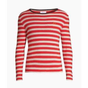 NWOT ERL White and Red Embroidered Striped Sweater